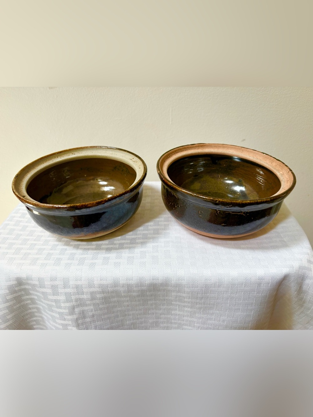 Handmade Rustic Glazed Ceramic Bowls - Olive Green & Brown